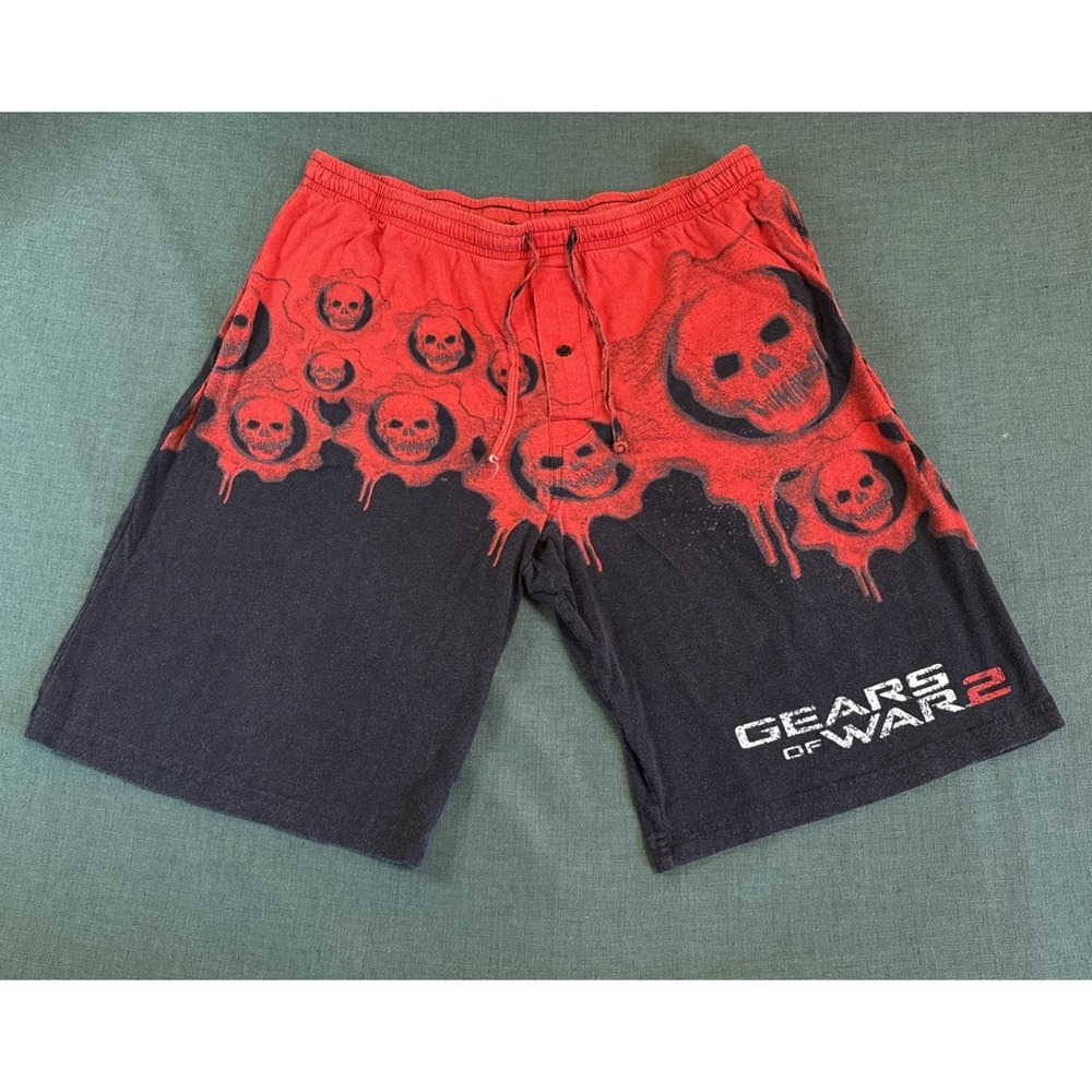 Vintage Xbox Gears Of War 2 Promo Shorts Mens Large Epic Games Red Black Skull